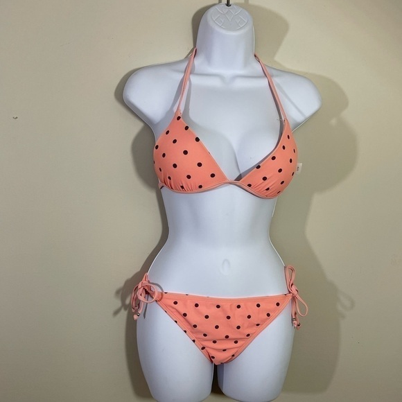 Hot water junior sz. bikini top is small  bottom is lg melon with gray dots - Picture 9 of 12